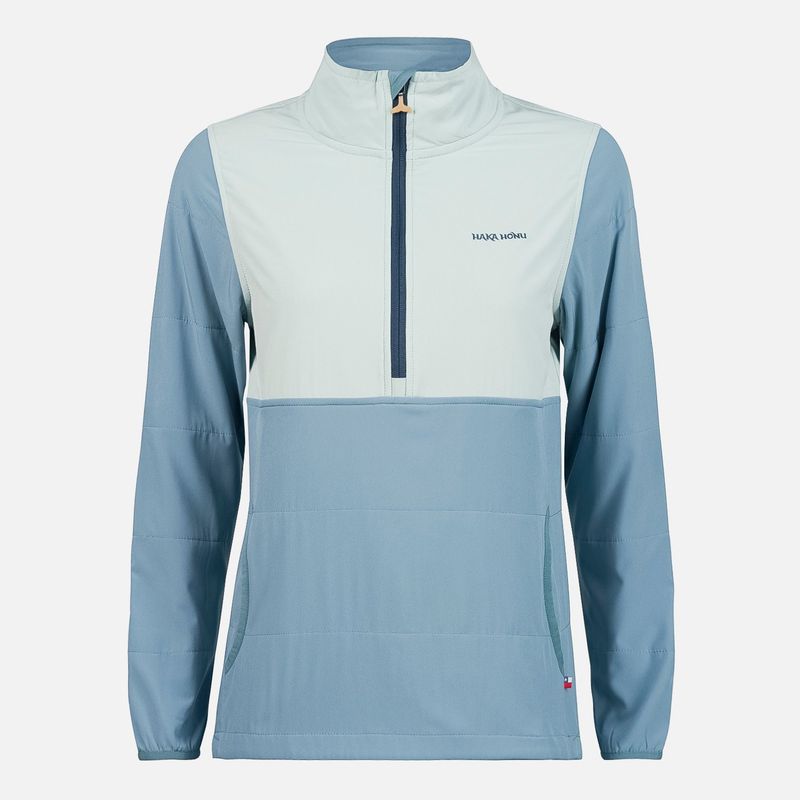 HAKA HONU - Poleron Mujer Del Sur 1/4 Zip Sin Capucha  Celeste Haka Honu