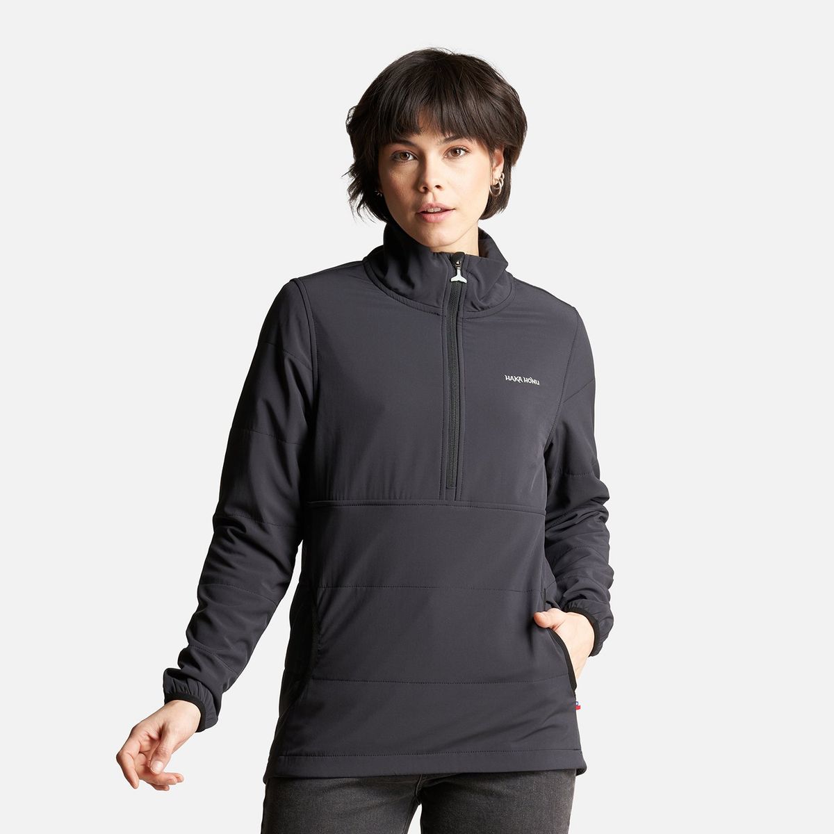 HAKA HONU - Poleron Mujer Del Sur 1/4 Zip Sin Capucha  Negro Haka Honu