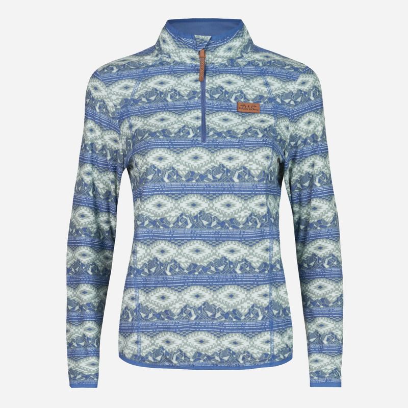 HAKA HONU - Poleron Mujer Taina Full Print Celeste Haka Honu