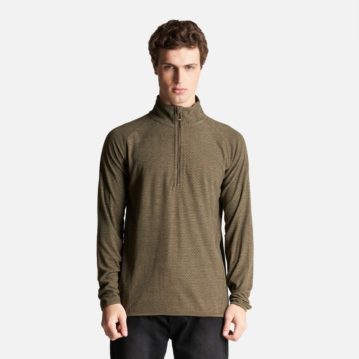 LIPPI - Poleron Hombre Jacaranda Nano-F 1/4 Zip Melange Oliva Oscuro Lippi