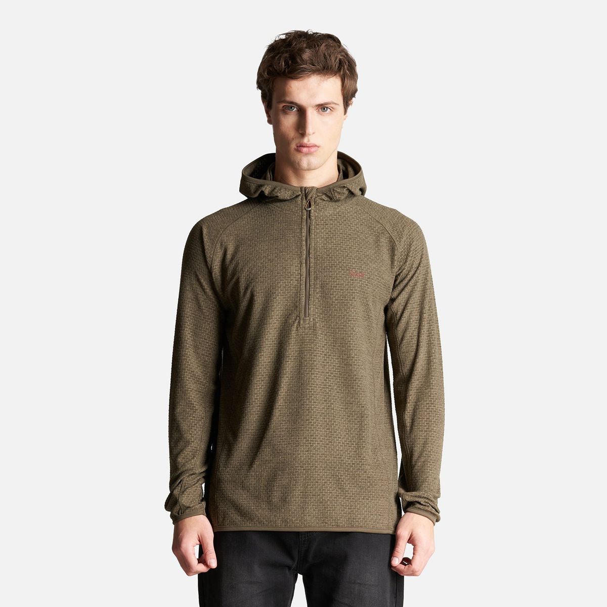 LIPPI - Poleron Hombre Jacaranda Nano-F 1/4 Zip Hoody Melange Oliva Oscuro Lippi