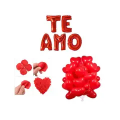 GENERICO - Pack Amor Globos Corazón Frase Te Amo Petalos Artificiales