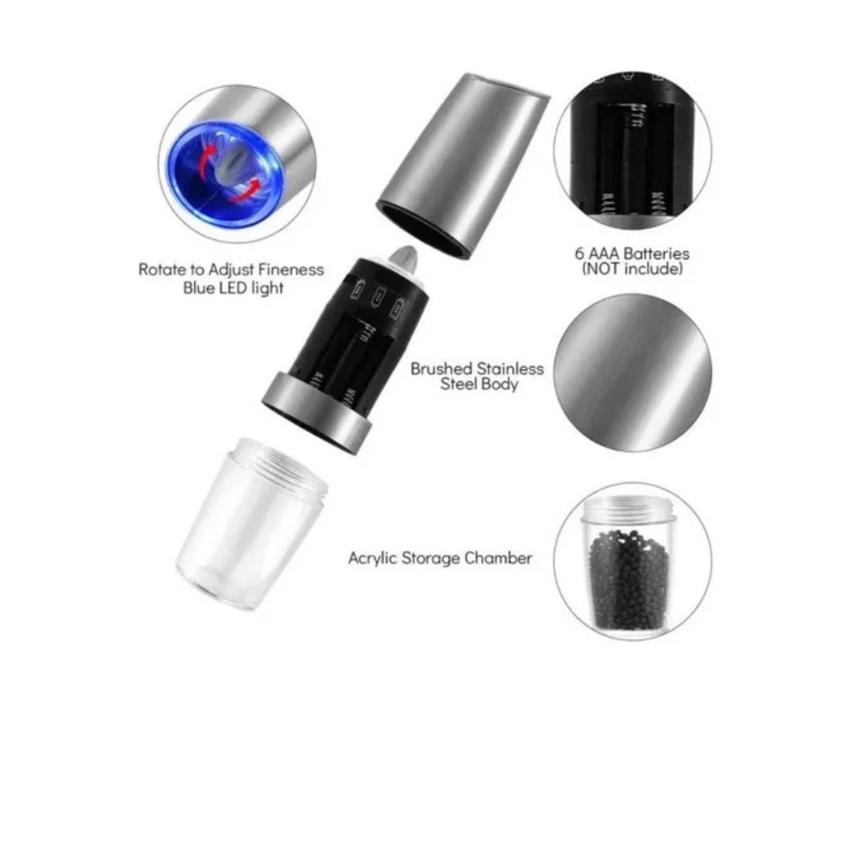 GENERICO - Molinillo Molino Moledor Eléctrico Pimienta Sal Especias