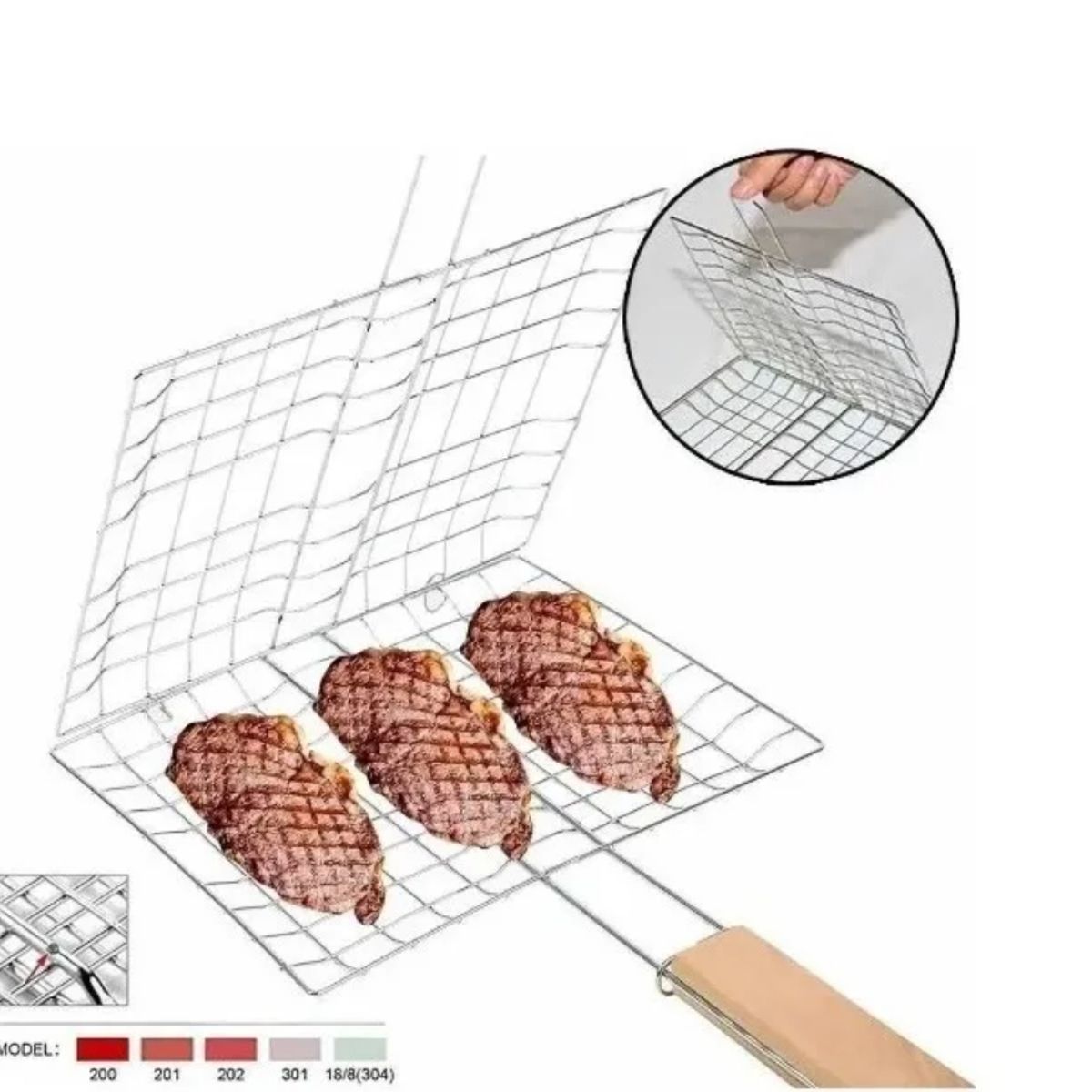 GENERICO - Parrilla Rejilla Doble Barbacoa Asados Pescados Verduras