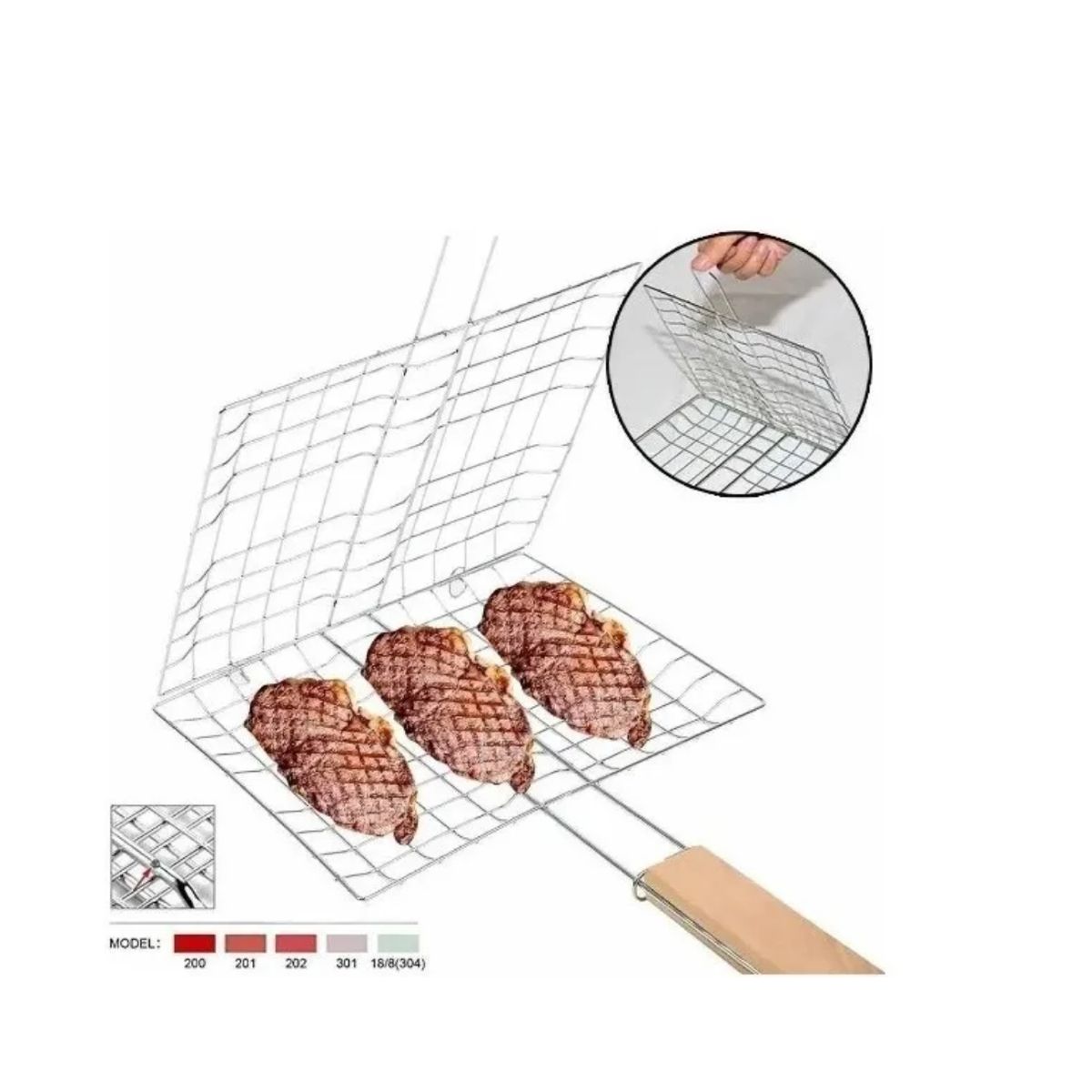 GENERICO - Parrilla Rejilla Doble Barbacoa Asados Pescados Verduras