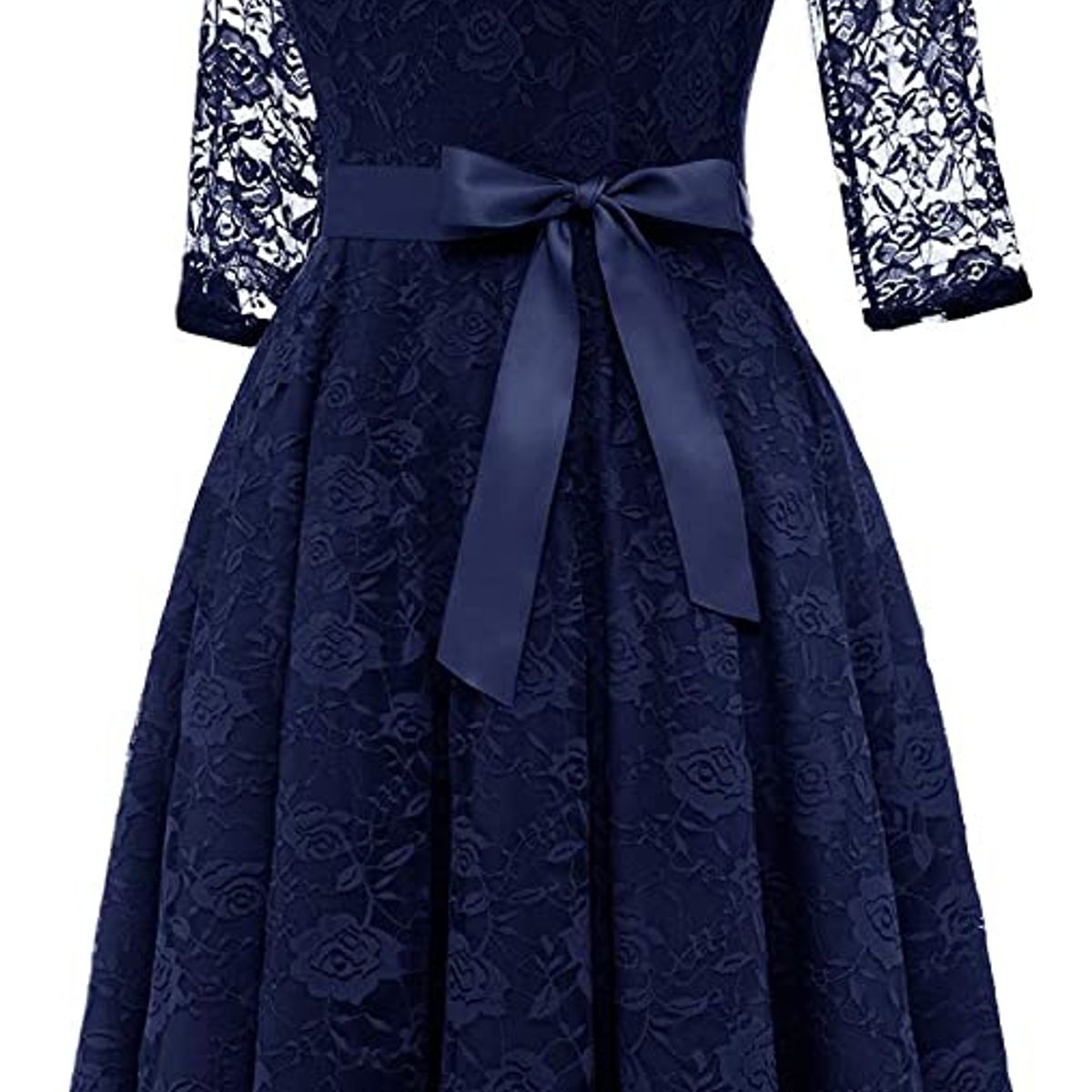 GENERICO - VESTIDO ACAMPANADO DE ENCAJE IDEAL PARA FIESTA GALA MATRIMONIO