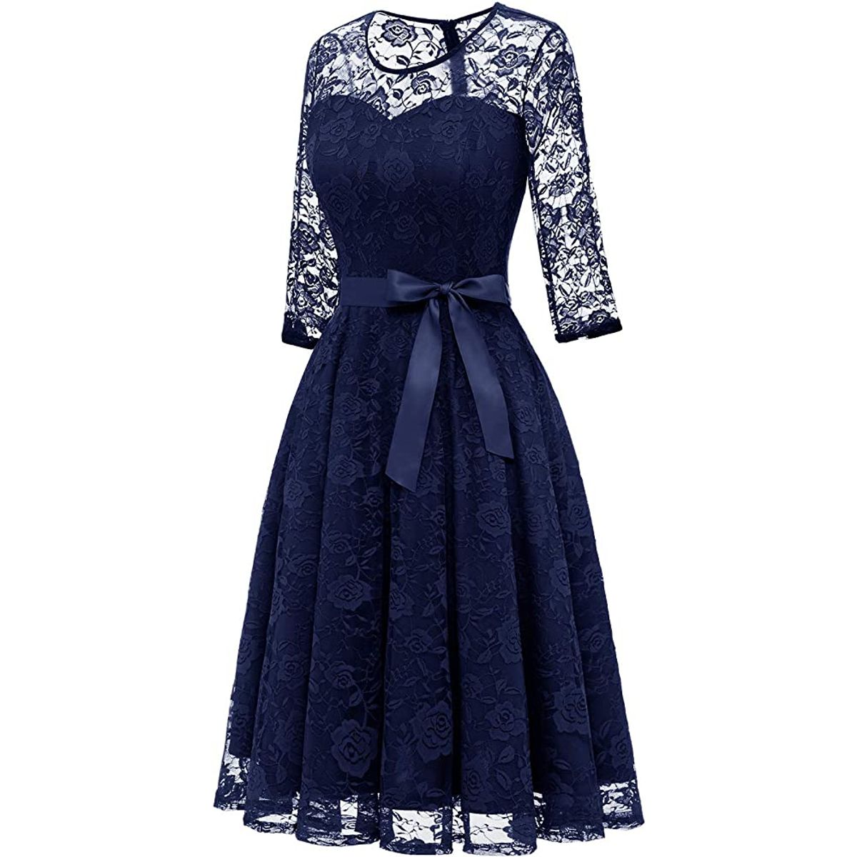 GENERICO - VESTIDO ACAMPANADO DE ENCAJE IDEAL PARA FIESTA GALA MATRIMONIO