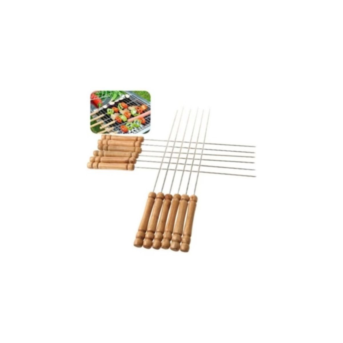 GENERICO - X12 Pinchos Para Barbacoa Parilla Asado Acero Bbq 42cm.