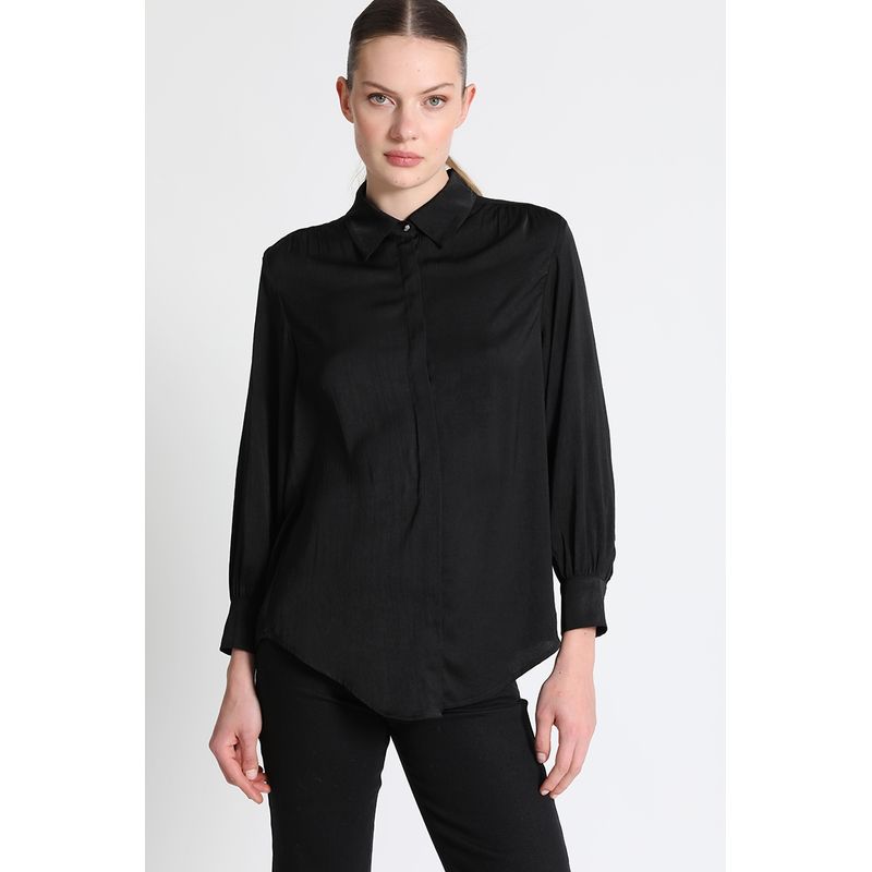 LIOLA - Blusa Camisera Gasa Negro Liola