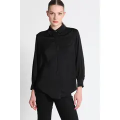 LIOLA - Blusa Camisera Gasa Negro