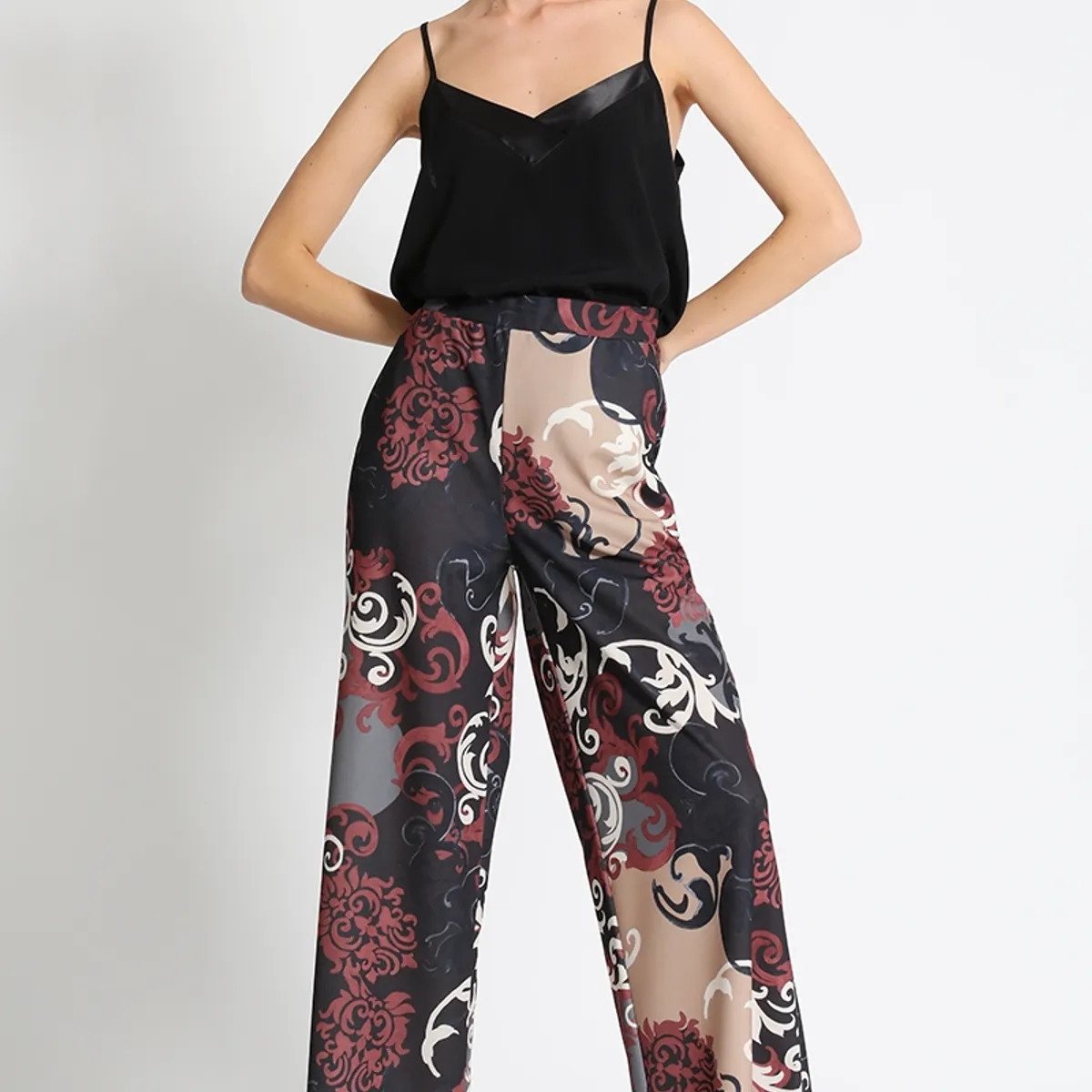 LIOLA - Pantalón Ancho Estampado Beige Liola