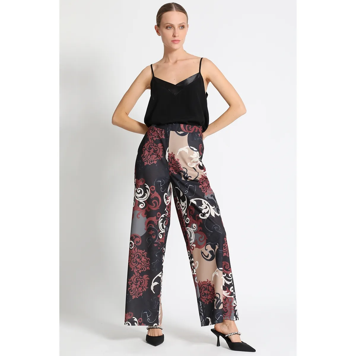 LIOLA - Pantalón Ancho Estampado Beige Liola