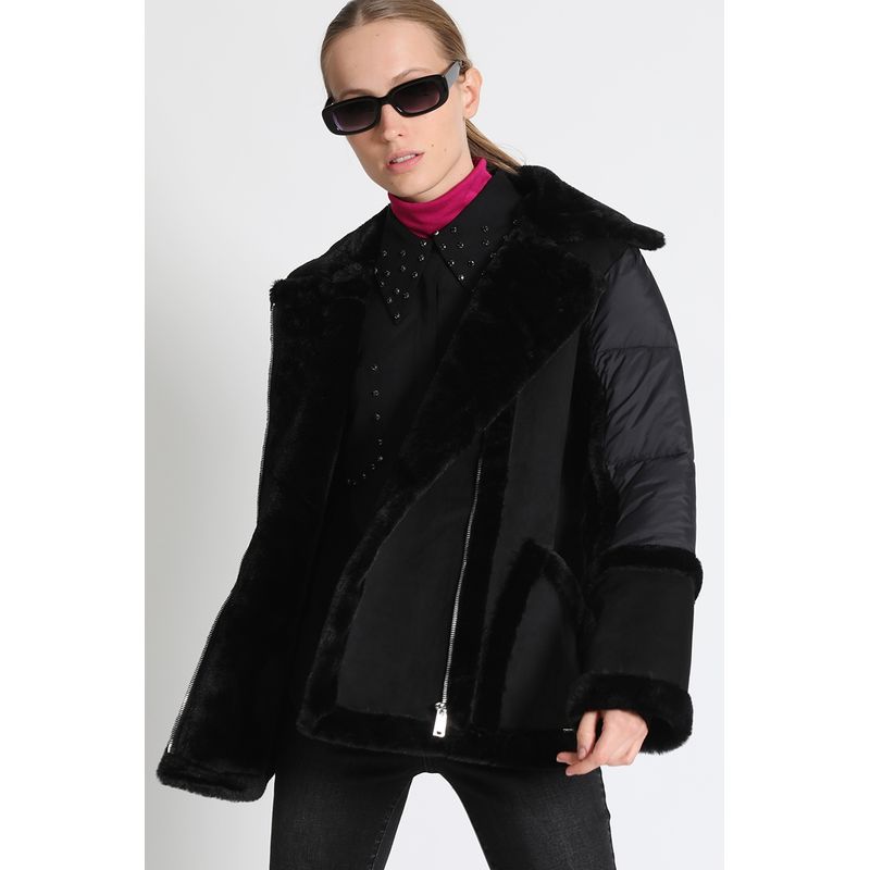LIOLA - Chaqueta Aviador Efecto Gamuza Negro Liola