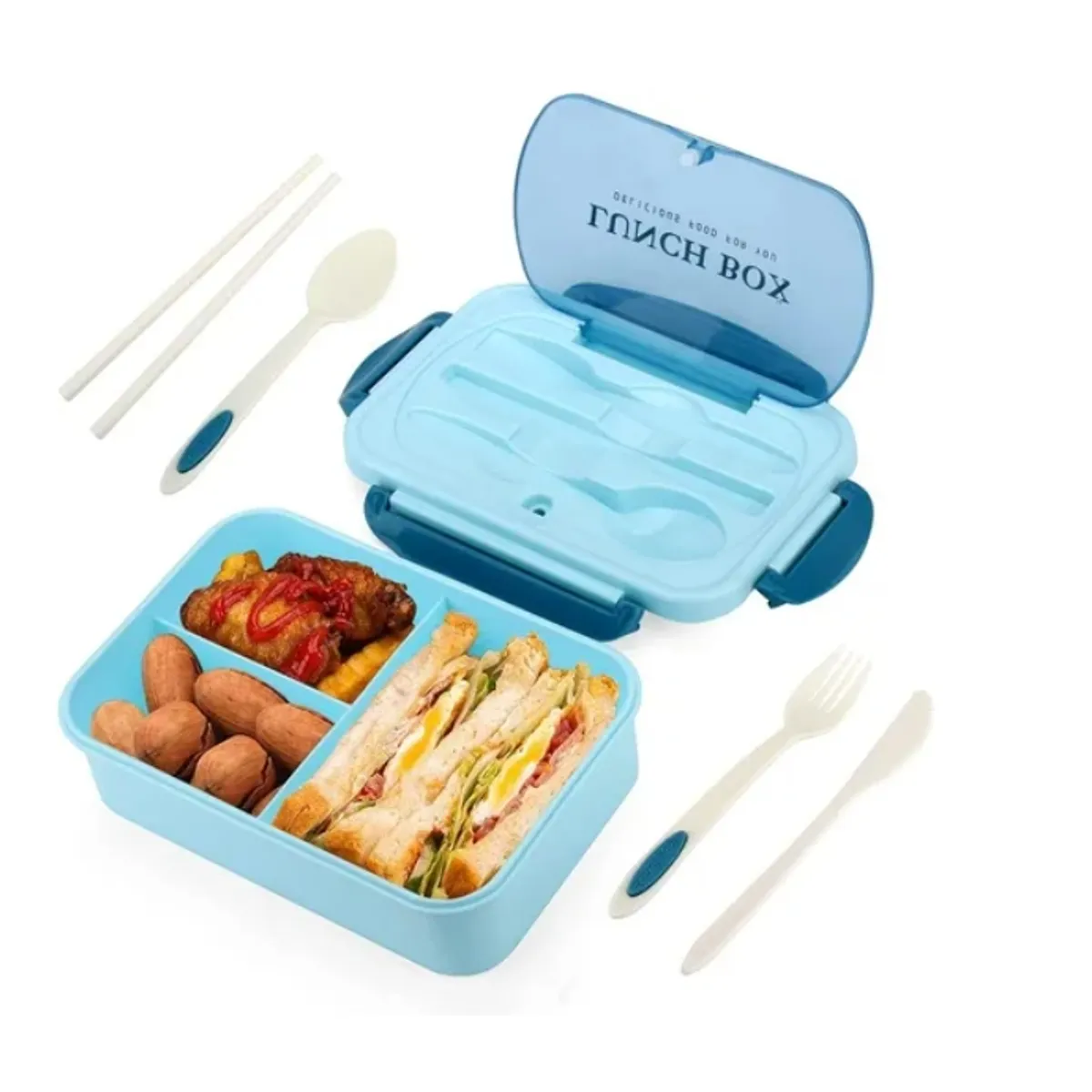 OFERTABKN - Taper Hermico Para Comidas Contenedor  Cubiertos Celeste