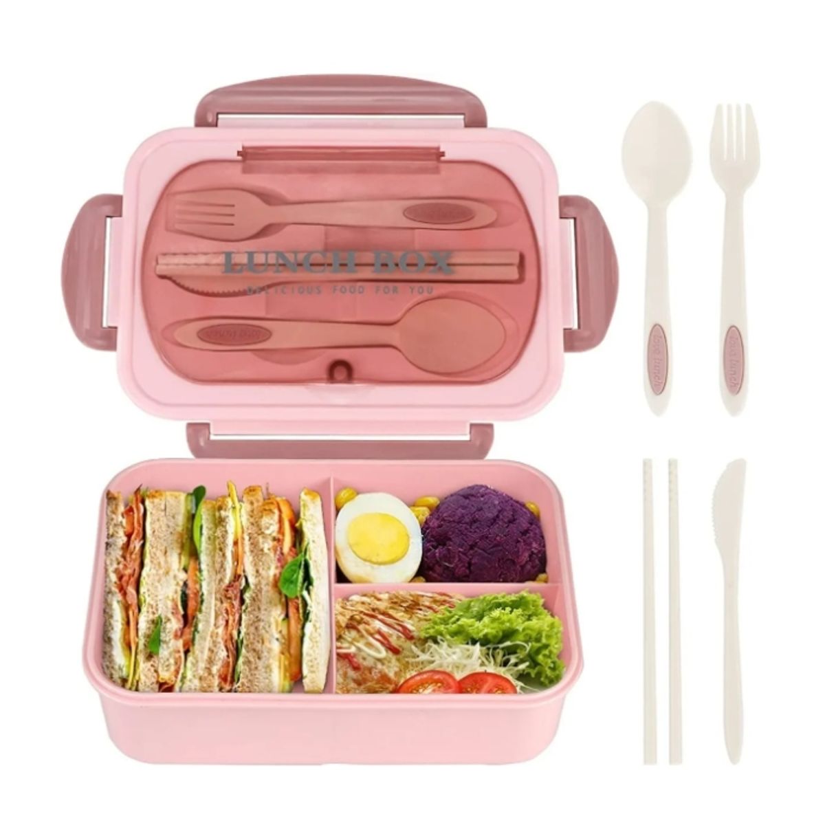 OFERTABKN - Taper Hermico Para Comidas Contenedor  Cubiertos Rosado