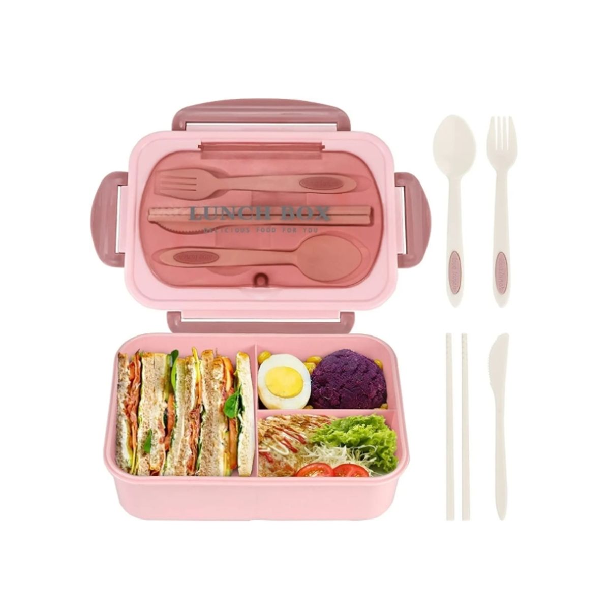 OFERTABKN - Taper Hermico Para Comidas Contenedor  Cubiertos Rosado