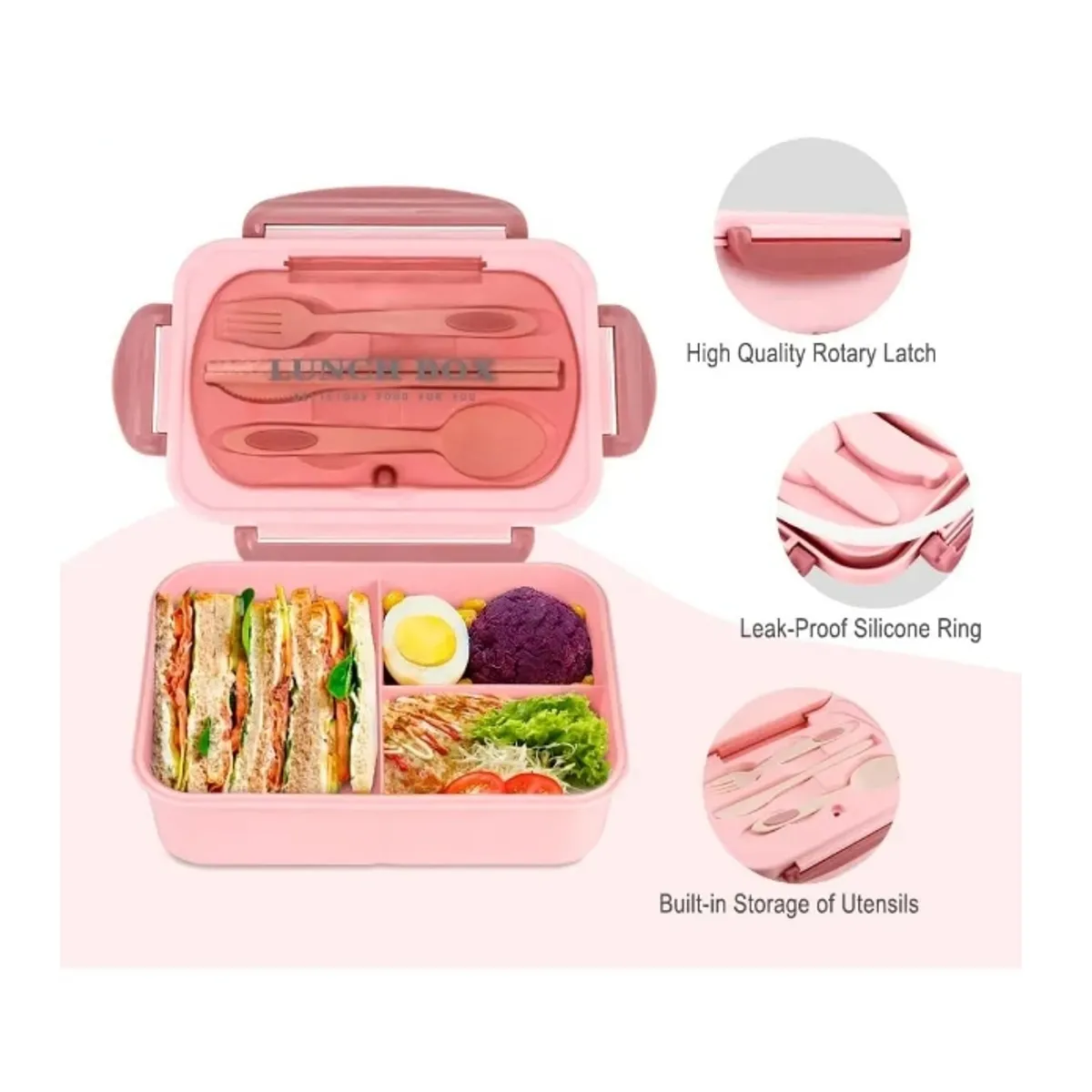 OFERTABKN - Taper Hermico Para Comidas Contenedor  Cubiertos Rosado