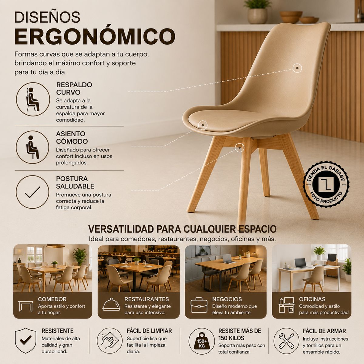 CASA BELLA - Pack 6 Sillas Comedor Gris Eames