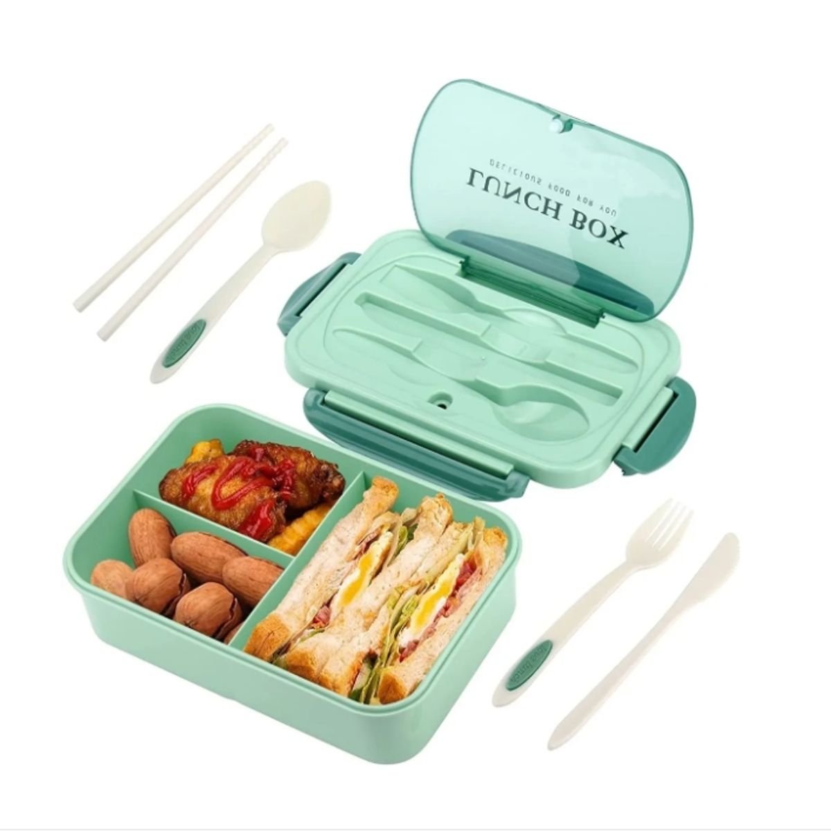 OFERTABKN - Taper Hermico Para Comidas Contenedor  Cubiertos Verde