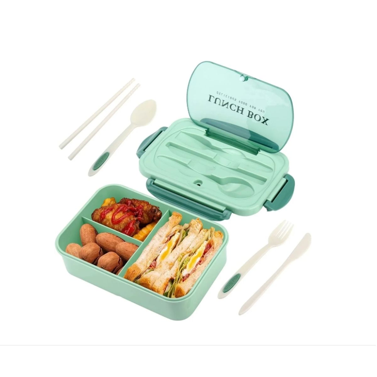 OFERTABKN - Taper Hermico Para Comidas Contenedor  Cubiertos Verde