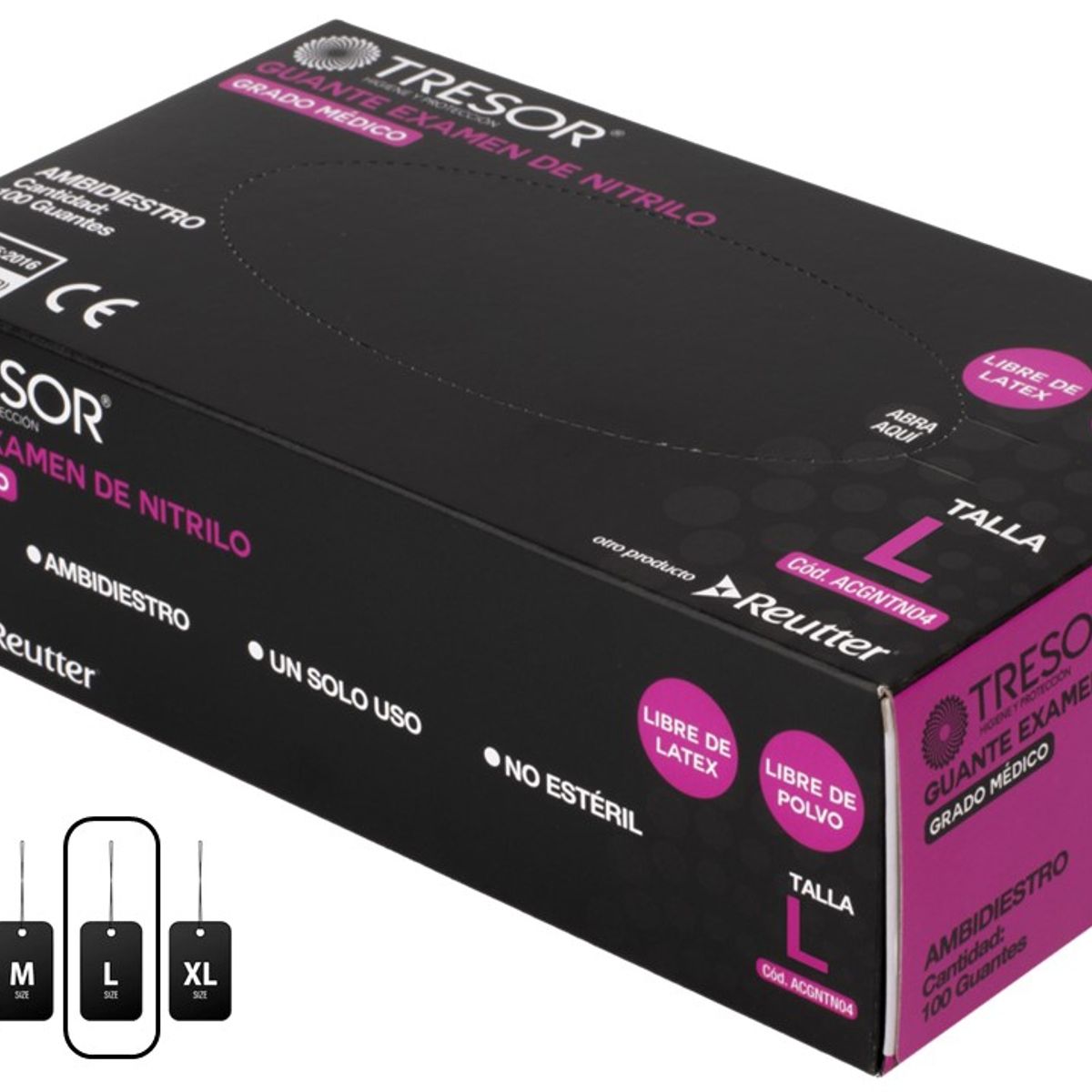 REUTTER - Guantes de Nitrilo Negros Talla L * 100 Unidades