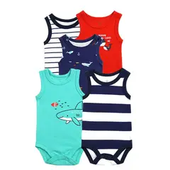 TEDMIMAK - Pack 5 Bodys Sin Manga Animales Marinos 100% Algodón Surtido