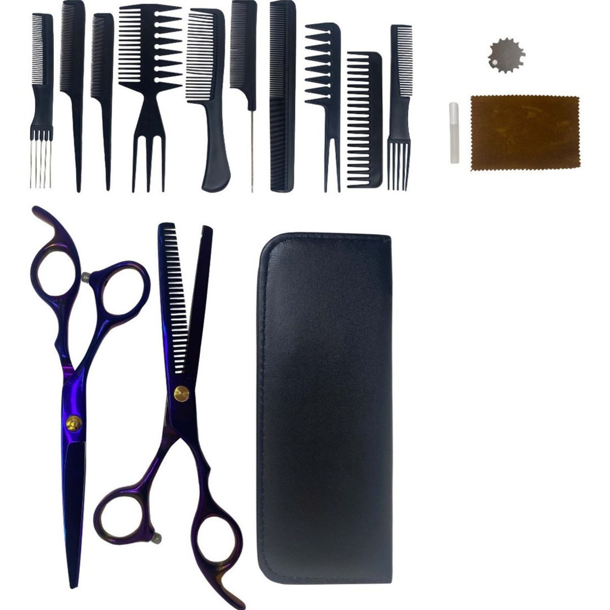 GENERICO - Kit Tijera Peluquería Profesional Entresacadora tornasol  Set Peines