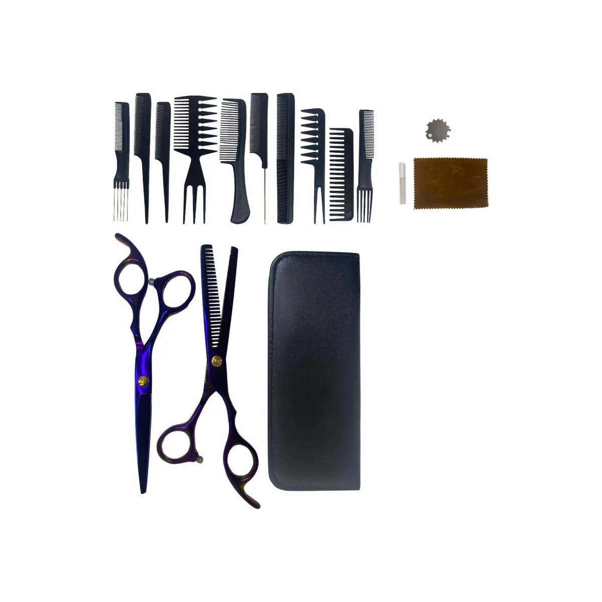 GENERICO - Kit Tijera Peluquería Profesional Entresacadora tornasol  Set Peines