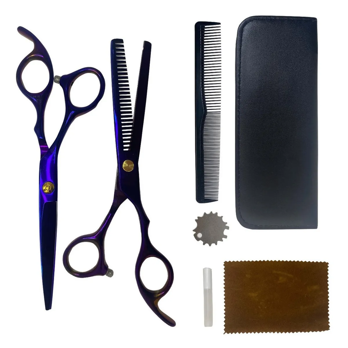 GENERICO - Kit Tijera Peluquería Profesional Entresacadora tornasol  Set Peines