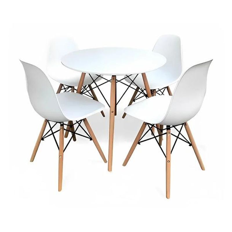 KLIK - Comedor Mesa Eames Redonda Blanca 80cm + 4 Sillas Eames Blancas KLIK