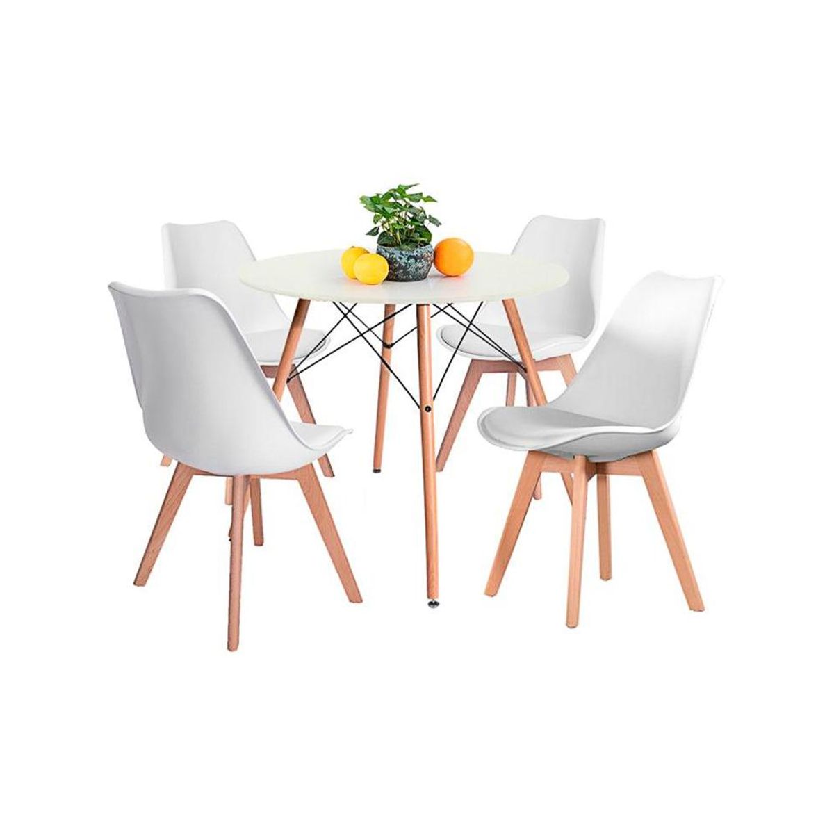 KLIK - Comedor Mesa Eames Blanca Redonda 80cm + 4 Sillas Tulip Blancas KLIK