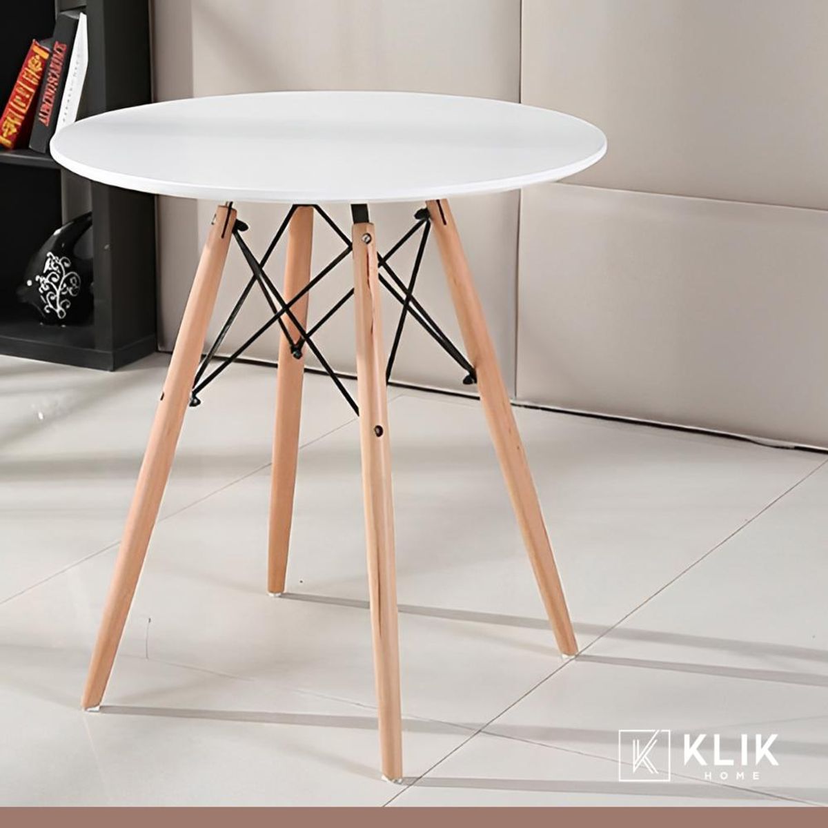 KLIK - Comedor Mesa Eames Blanca Redonda 80cm + 4 Sillas Tulip Blancas KLIK