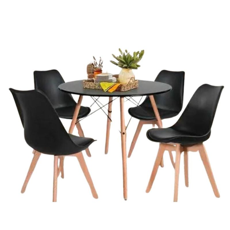 KLIK - Comedor Eames negro redondo 80cm - 4 Sillas tulip negras KLIK
