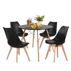KLIK - Comedor Eames negro redondo 80cm - 4 Sillas tulip negras