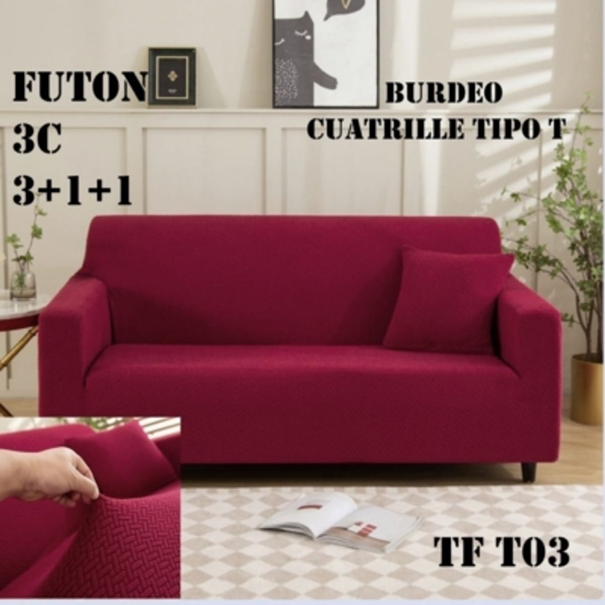 GENERICO - Fundas Sillon Sofa Texturizada Y Elasticadas 3 Cuerpos