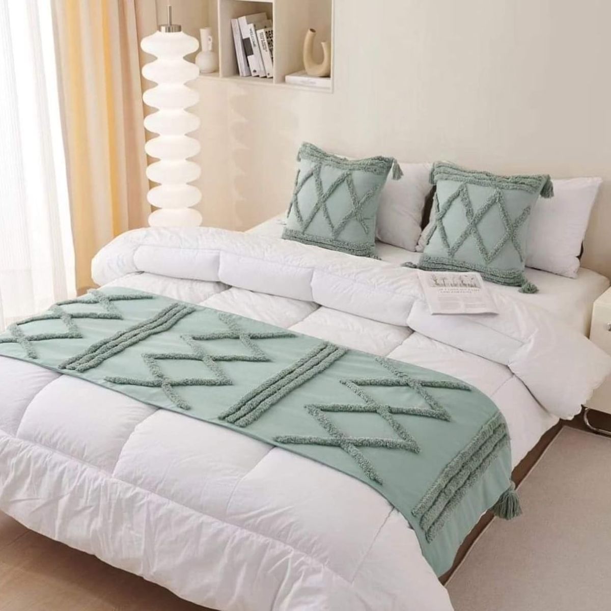 GENERICO - Piecera nórdica menta más dos fundas de cojín dos plazas y king