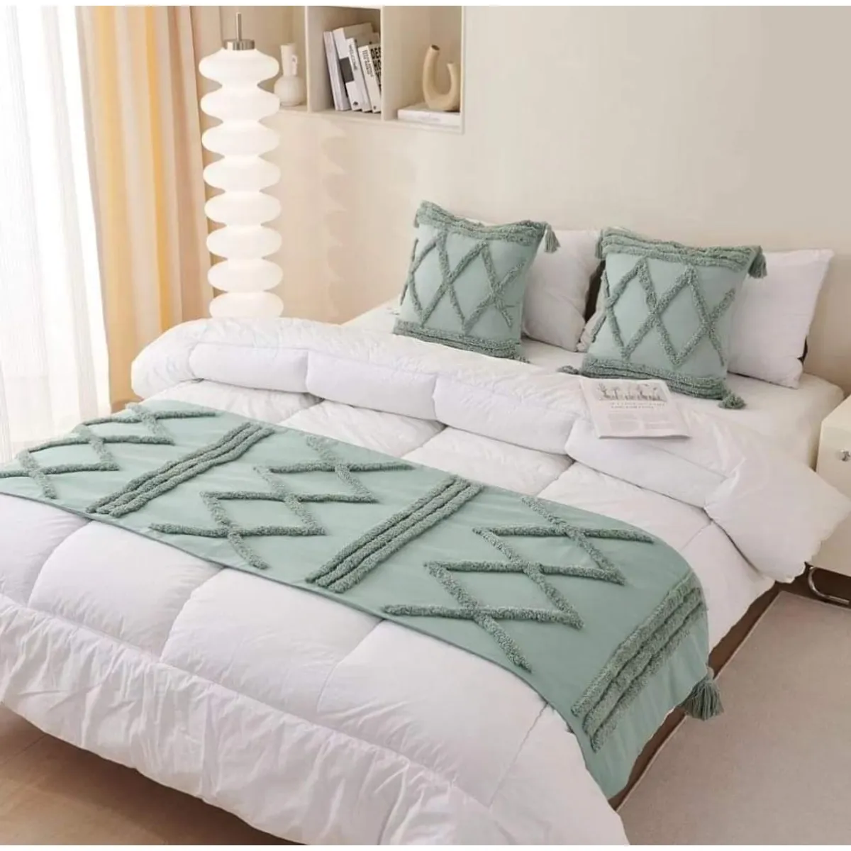 GENERICO - Piecera nórdica menta más dos fundas de cojín dos plazas y king