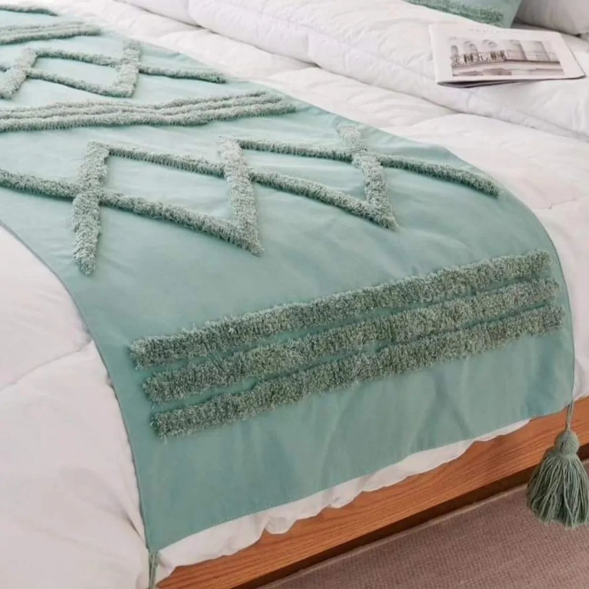 GENERICO - Piecera nórdica menta más dos fundas de cojín dos plazas y king