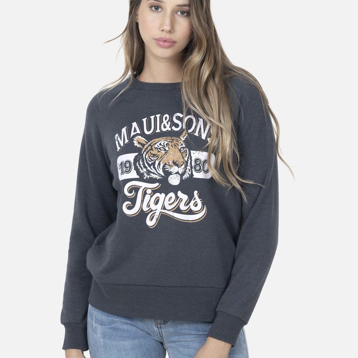 MAUI AND SONS - Cuello Redondo Mujer TIGERS 1980 Gris Oscuro Maui and Sons MAUI AND SONS