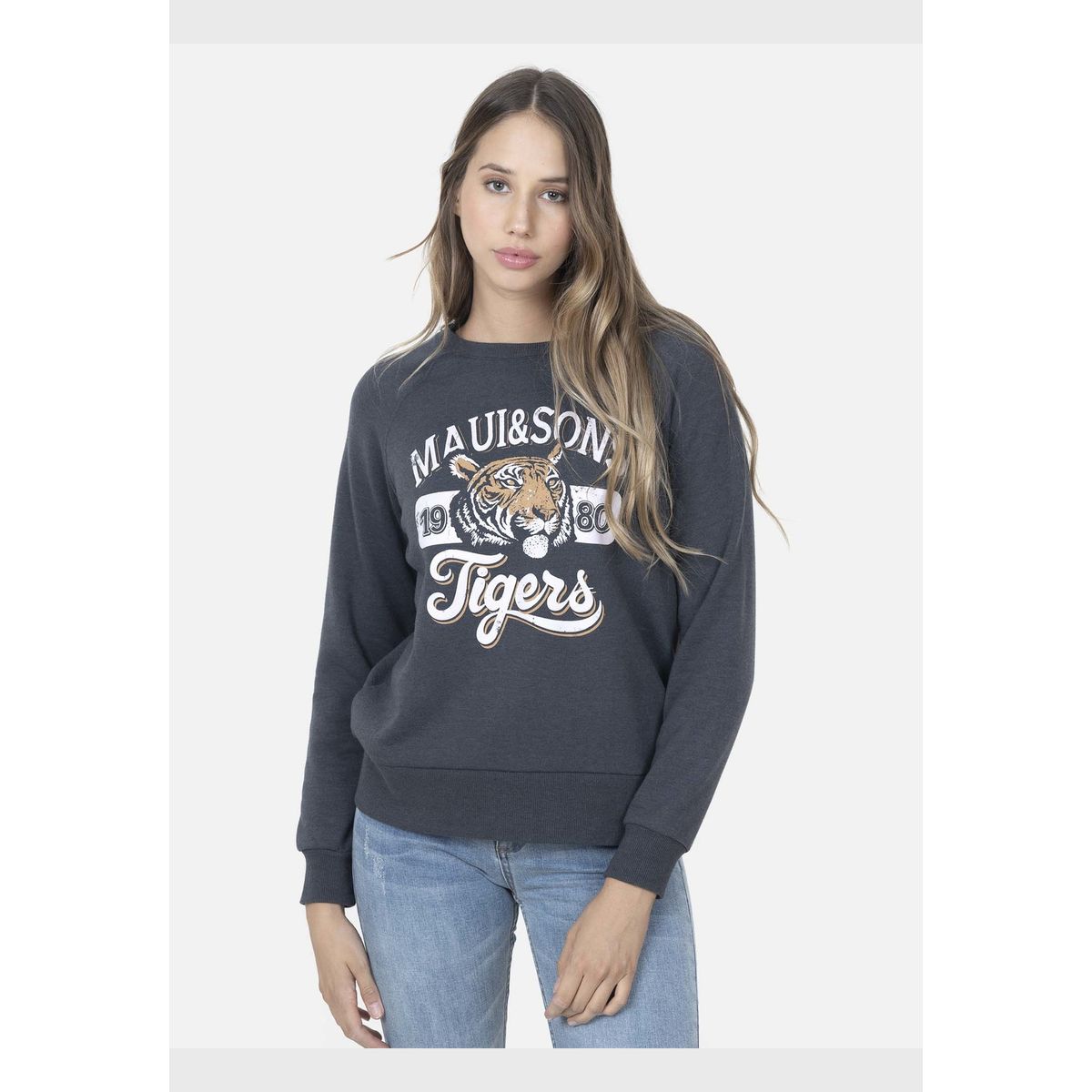 MAUI AND SONS - Cuello Redondo Mujer TIGERS 1980 Gris Oscuro Maui and Sons MAUI AND SONS