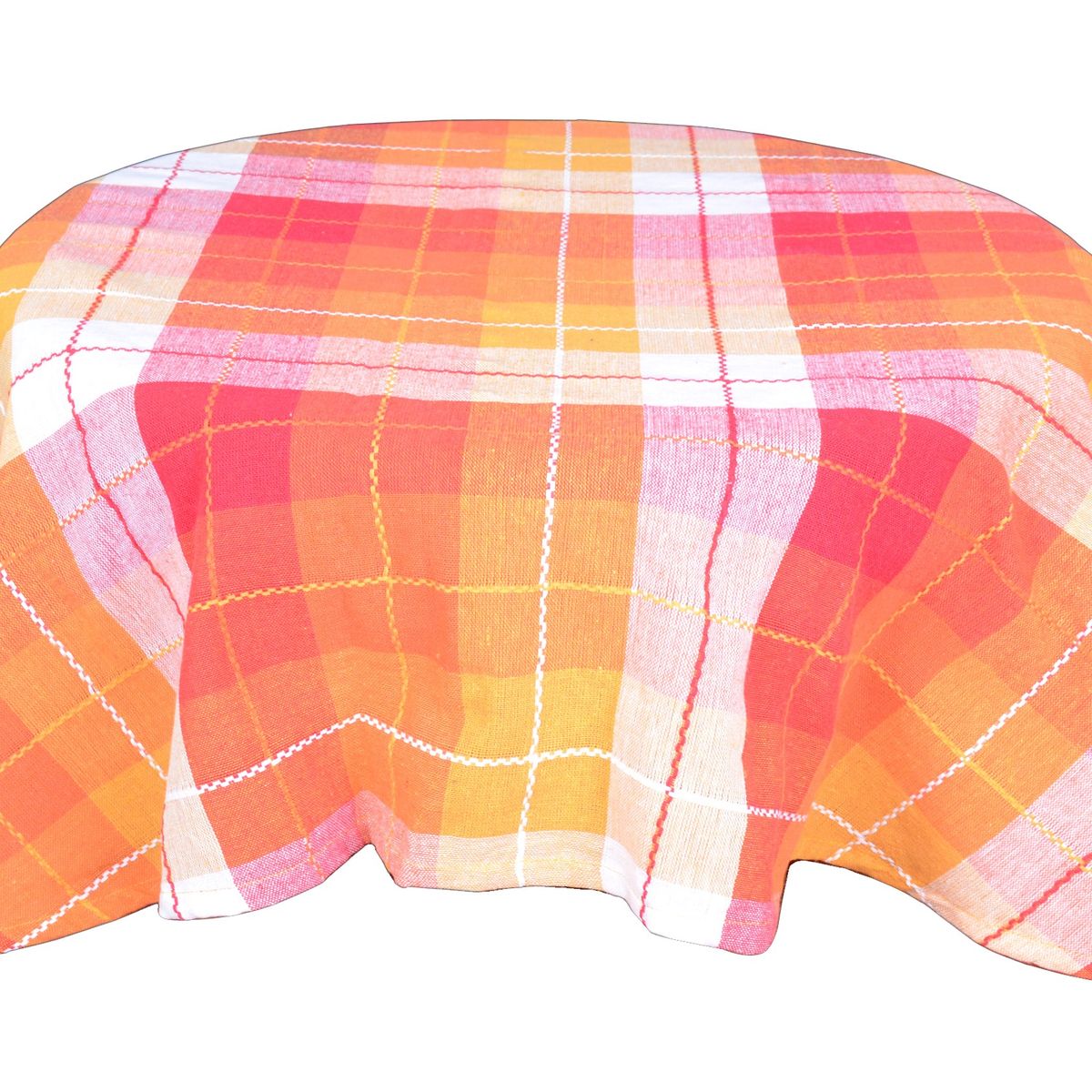 KADAR - Mantel Redondo Cuadros Naranjo