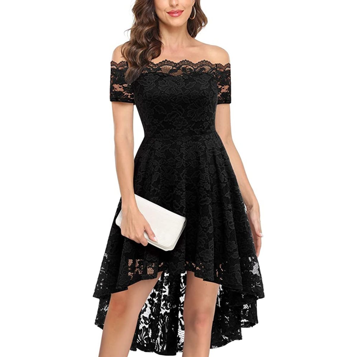 GENERICO - VESTIDO ASIMETRICO TODO DE ENCAJE CON FORMA IDEAL PARA FIESTA