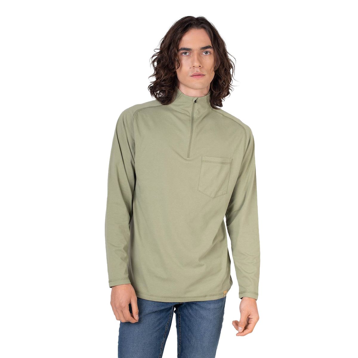 LENGA - Polera Hombre Manga Larga con Cierre SBS® Arrayán-