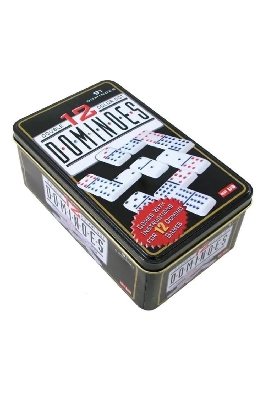 Domino di punti doppi, 12 colori, grande XXL, scatola (set 91, domino, in scatola di metallo