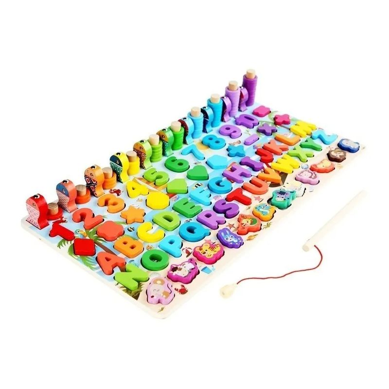 FUN AT HOME LO DIVERTIDO DE ESTAR EN CASA - Juego Madera 7 En 1 Montessori Pesca Números Formas Abaco