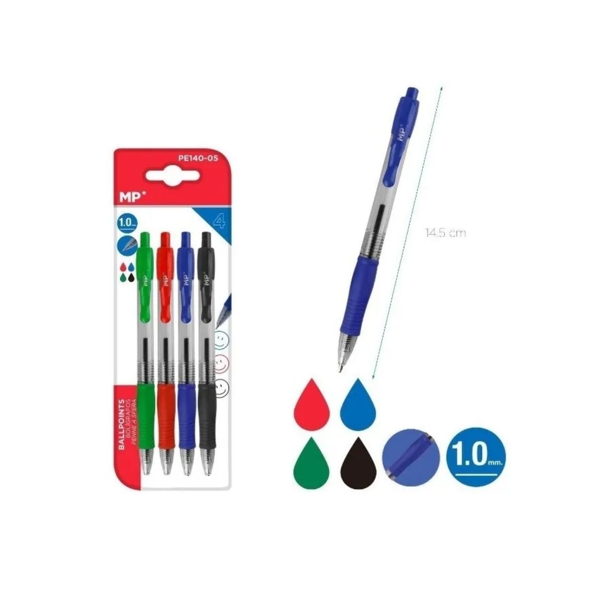 GENERICO - Lapiz Pasta 1.0 Mm Punta Colores 4 Unidades