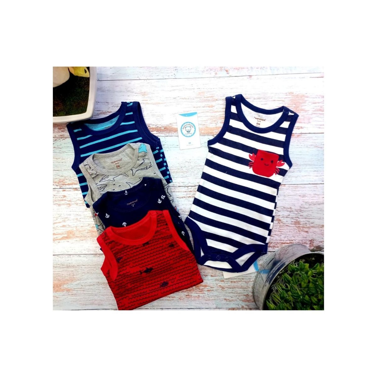 TEDMIMAK - Pack 5 Bodys Tedmimak Sin Manga Peces y Cangrejo 100% Algodón