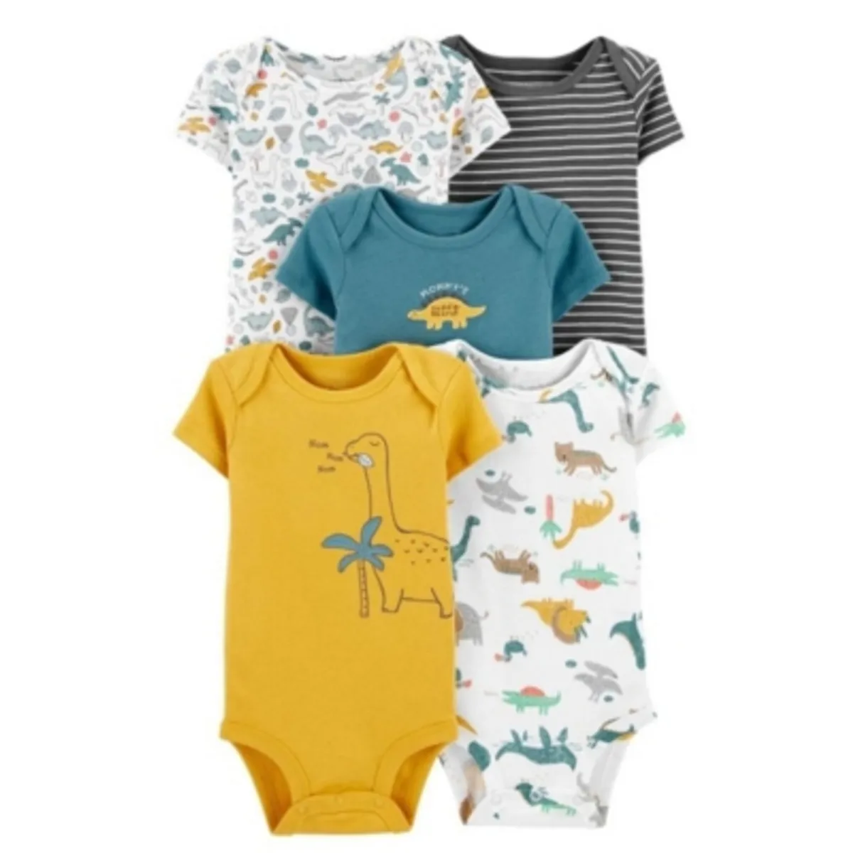 TEDMIMAK - Pack 5 Bodys Tedmimak Manga corta Dinosaurios Infantiles 100% Algodón