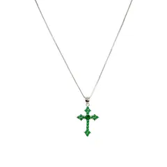 ANDREA COGGIOLA JOYAS - Collar Cruz Circón Verde Plata Fina 925