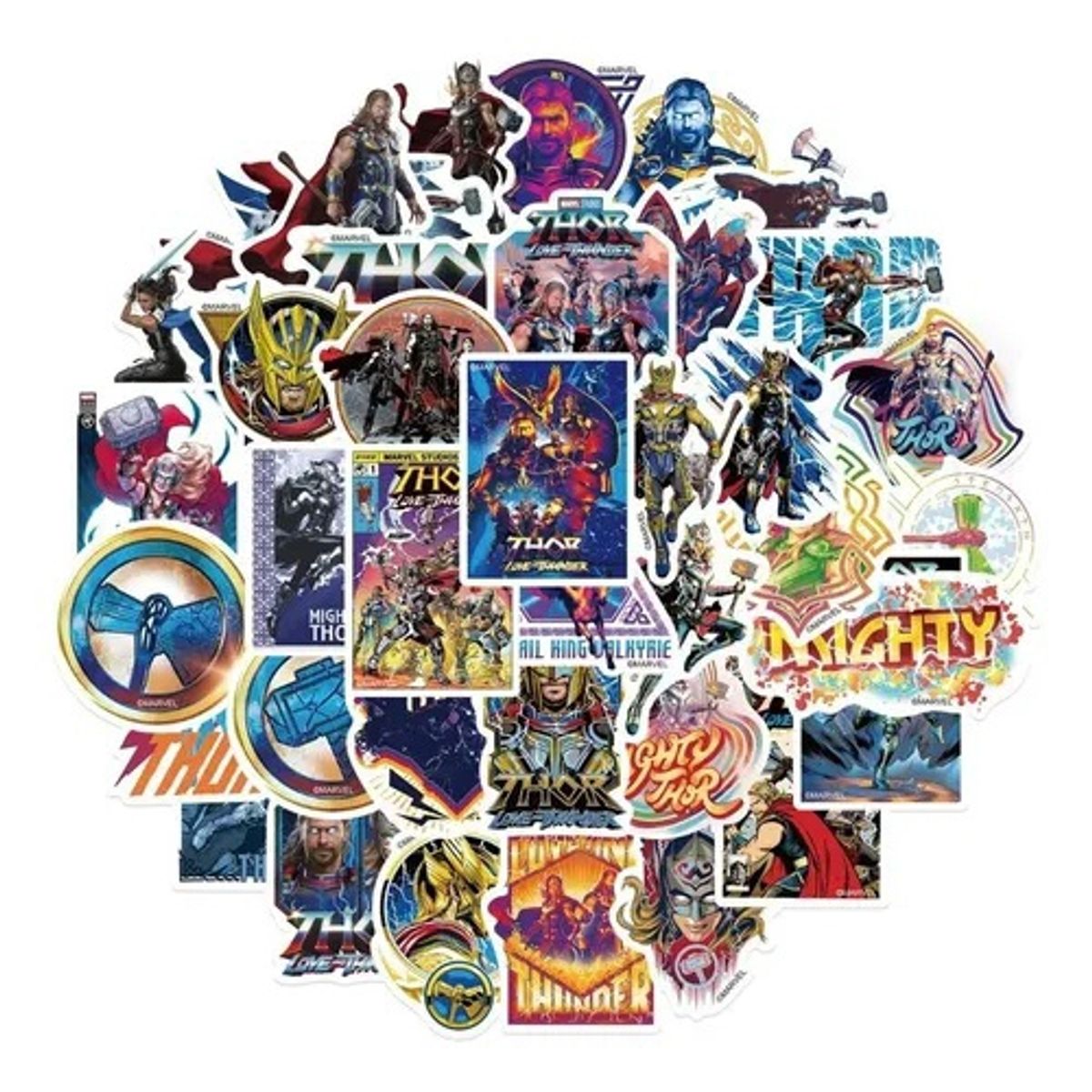 GARSIL - 50 Stickers Thor Amor y Trueno - Etiquetas Autoadhesivas